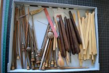 Book conservator Jim Canary's toolkit filled with styli for inscribing palm leaf at the Mellon Sawyer palm-leaf manuscript workshop
