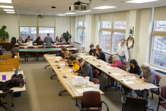 Mellon Sawyer participants practice their Chinese calligraphy at the December workshop
